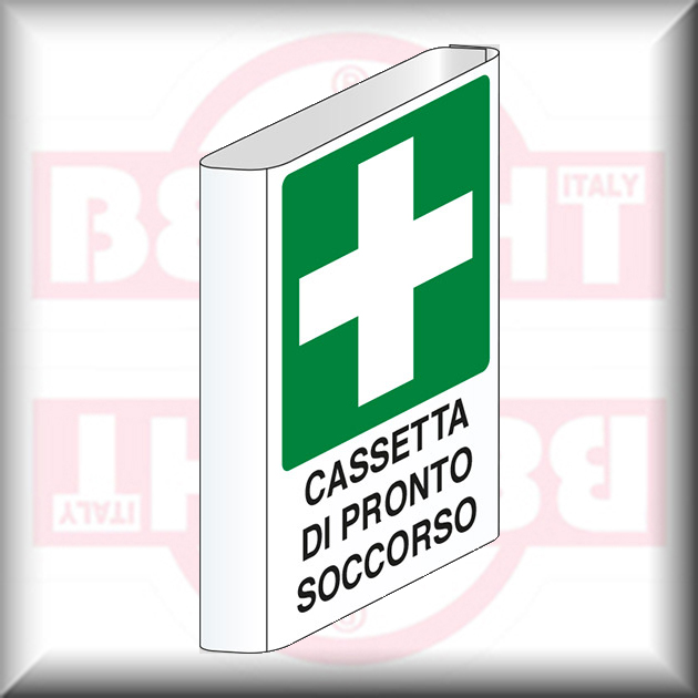 E0032820 - Cartello bifacciale a bandiera CASSETTA DI PRONTO SOCCORSO